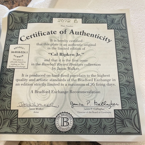 Cal Ripken Jr. Collector Plate/Excellent! - Picture 2 of 5